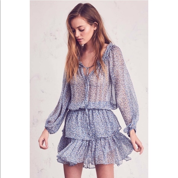 LoveShackFancy Popover Dress Blue Floral - Picture 9 of 14